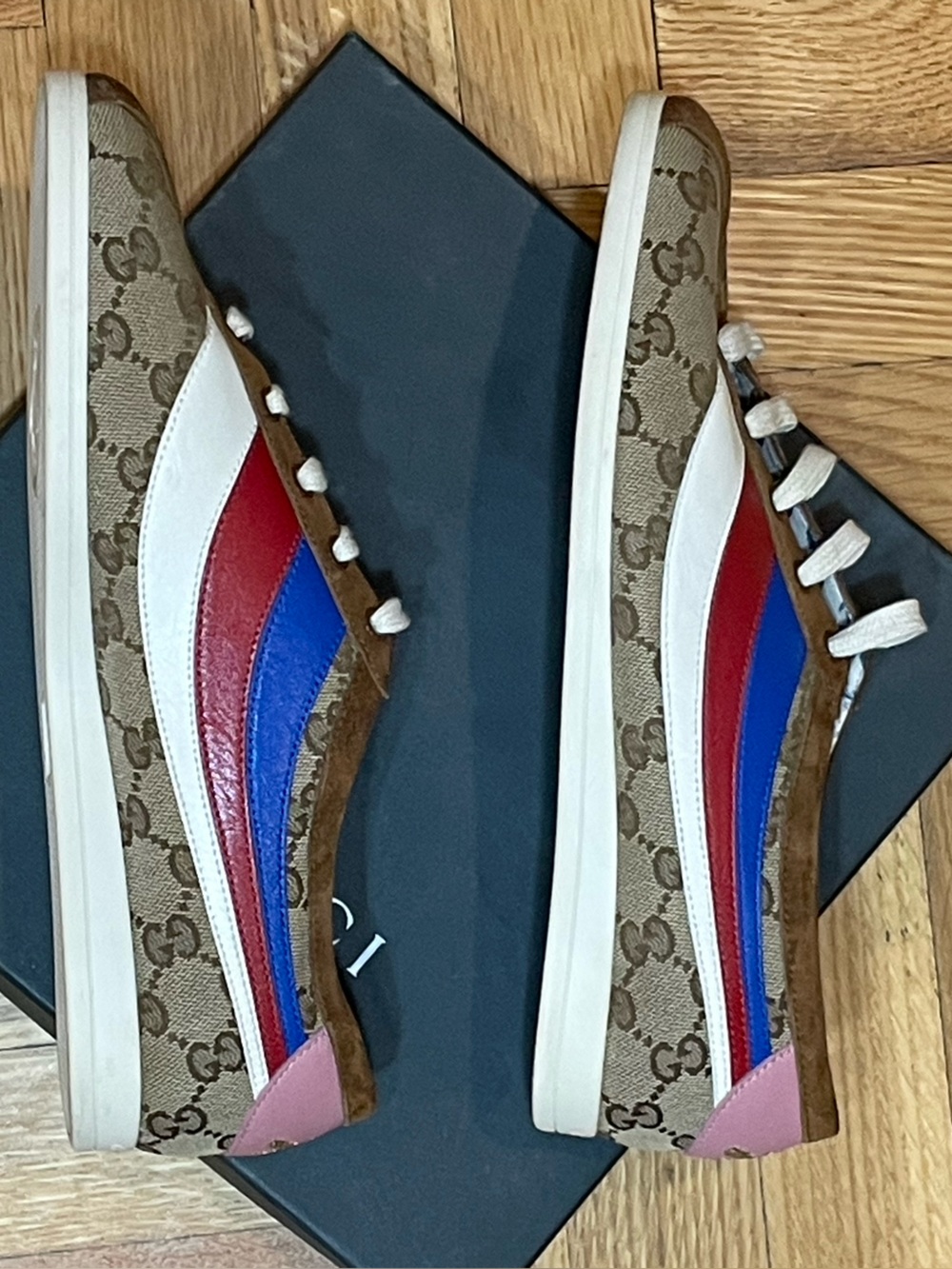 GUCCI Suede GG Supreme Monogram Web Women's Falacer Sneakers - Picture 7 of 10
